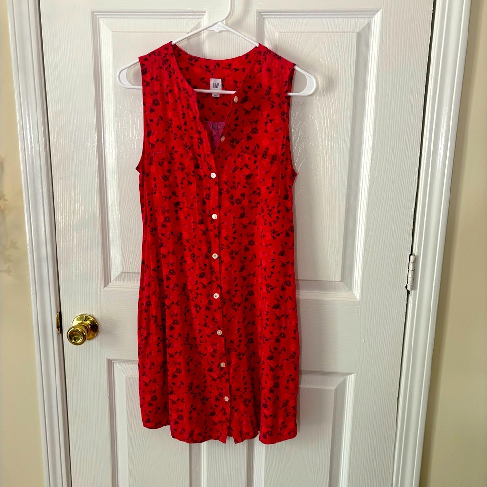 GAP dress 4 pockets button up collar-less and sleeveless pink orange plum fun